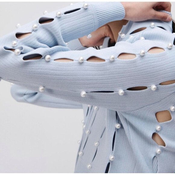 Jonathan Simkhai Blue  Samia Compac Rib Cardigan and matching tank woman’s small - Picture 11 of 15